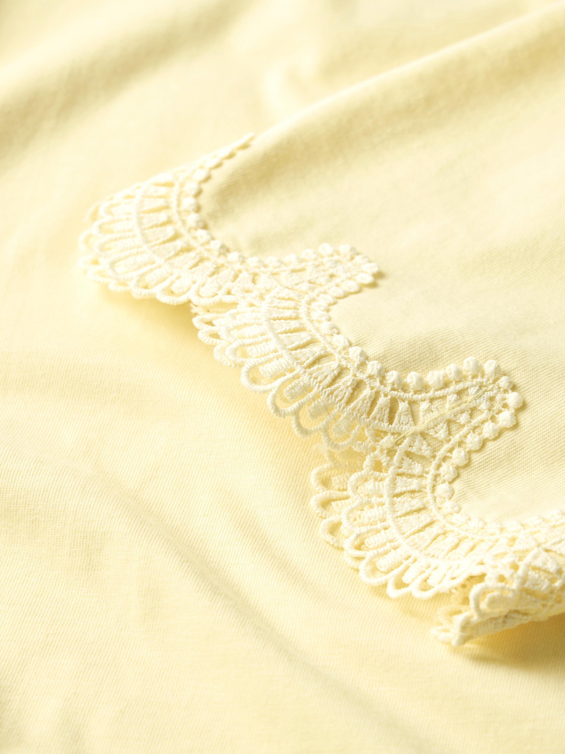 Product image 8 of 8, which shows Mint Velvet Cotton Scalloped Lace Trim T-Shirt, Yellow/Multi, 10|12