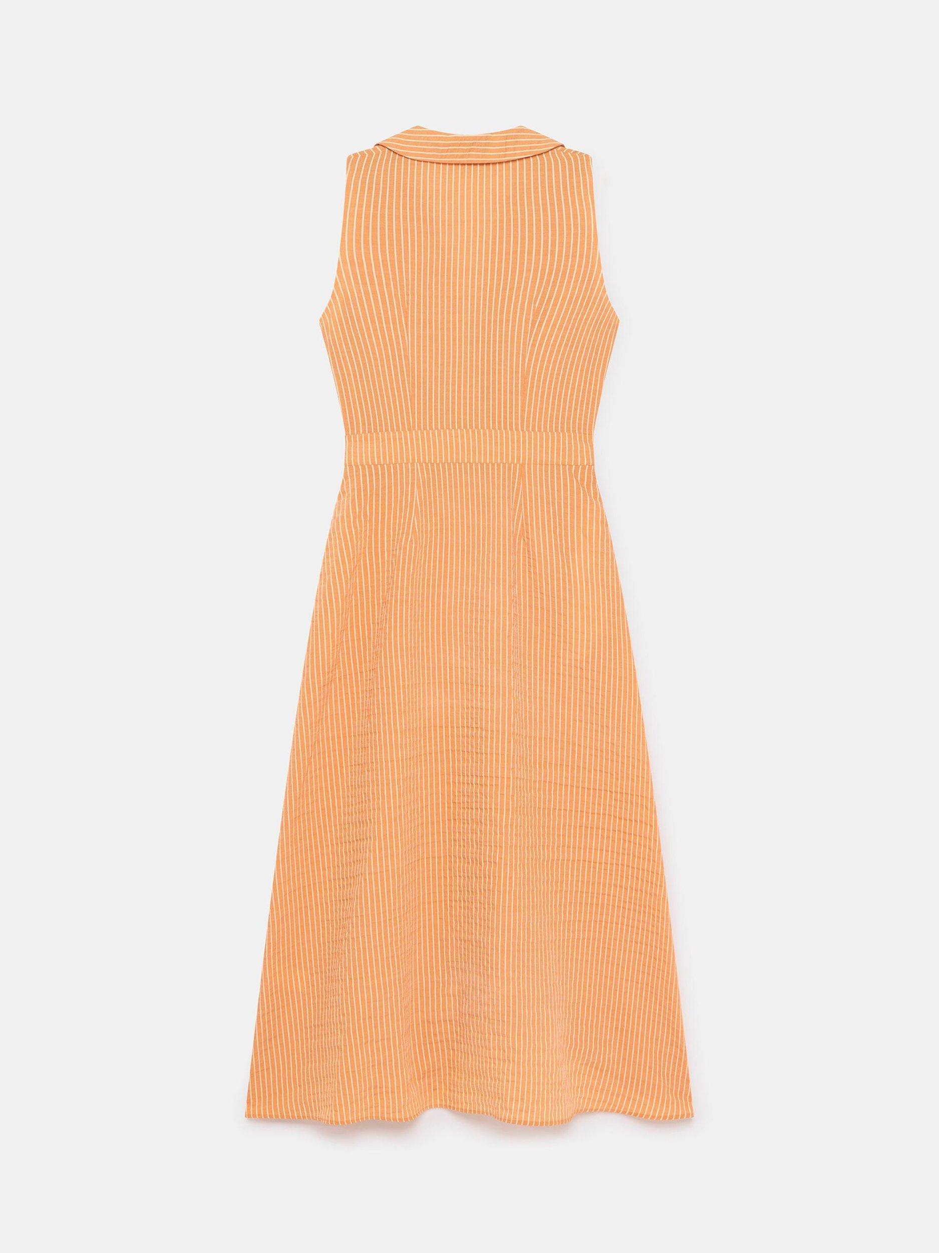 Product image 6 of 7, which shows Mint Velvet Sleeveless Striped Midi Dress, Orange/Multi, 8