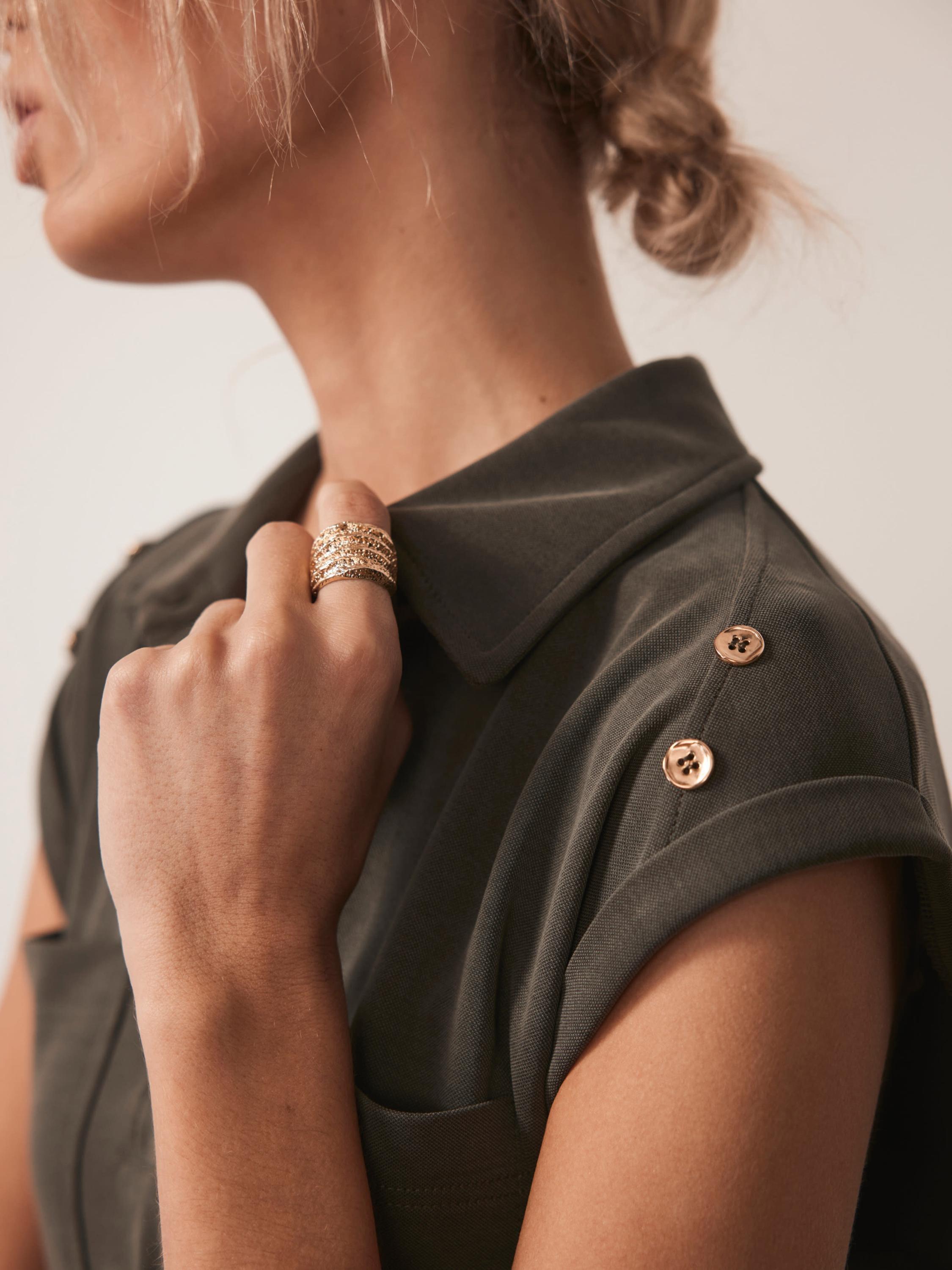 Product image 4 of 8, which shows Mint Velvet Cap Sleeved Utility Midi Dress, Khaki, 6|8