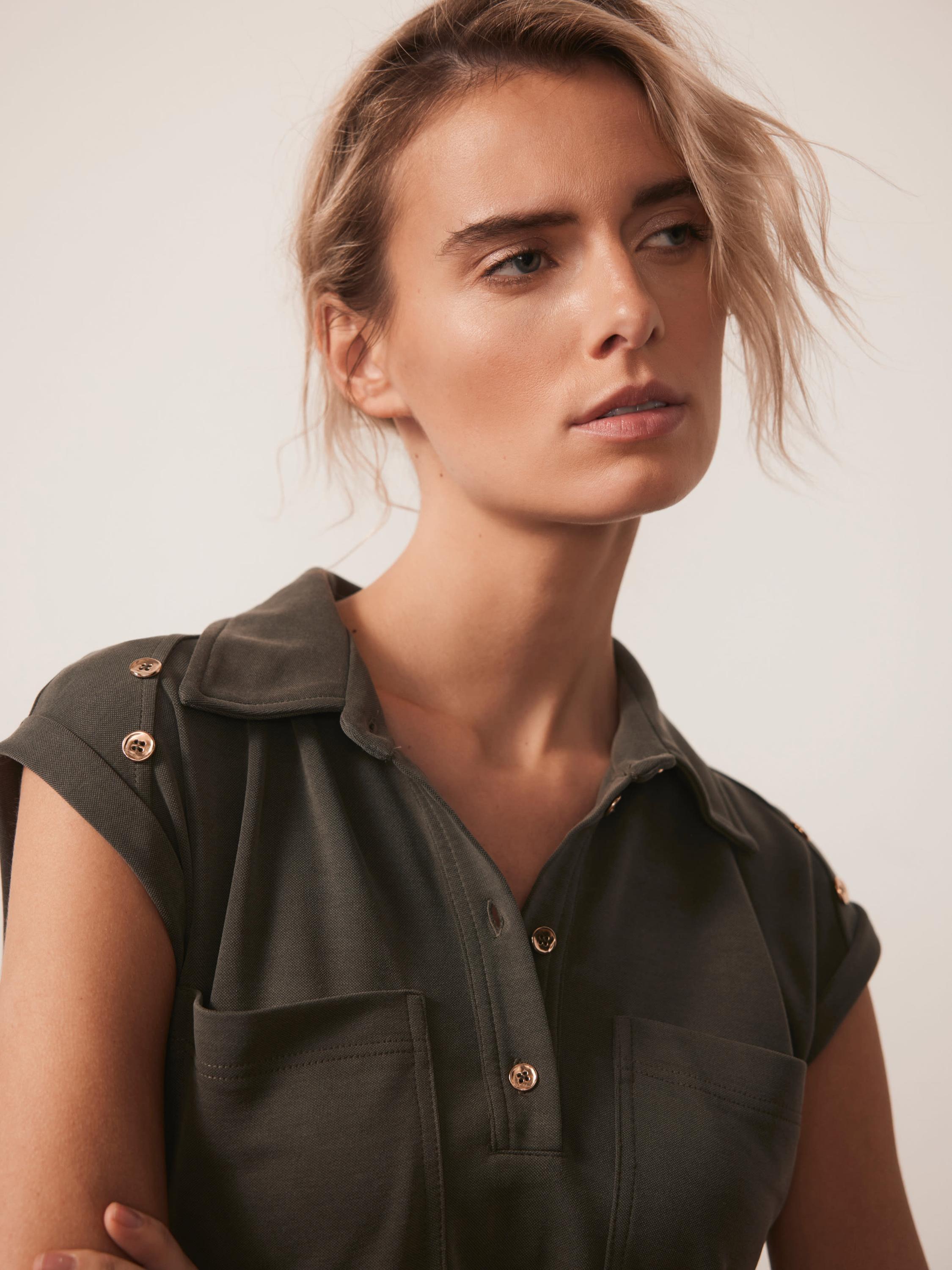 Product image 6 of 8, which shows Mint Velvet Cap Sleeved Utility Midi Dress, Khaki, 6|8
