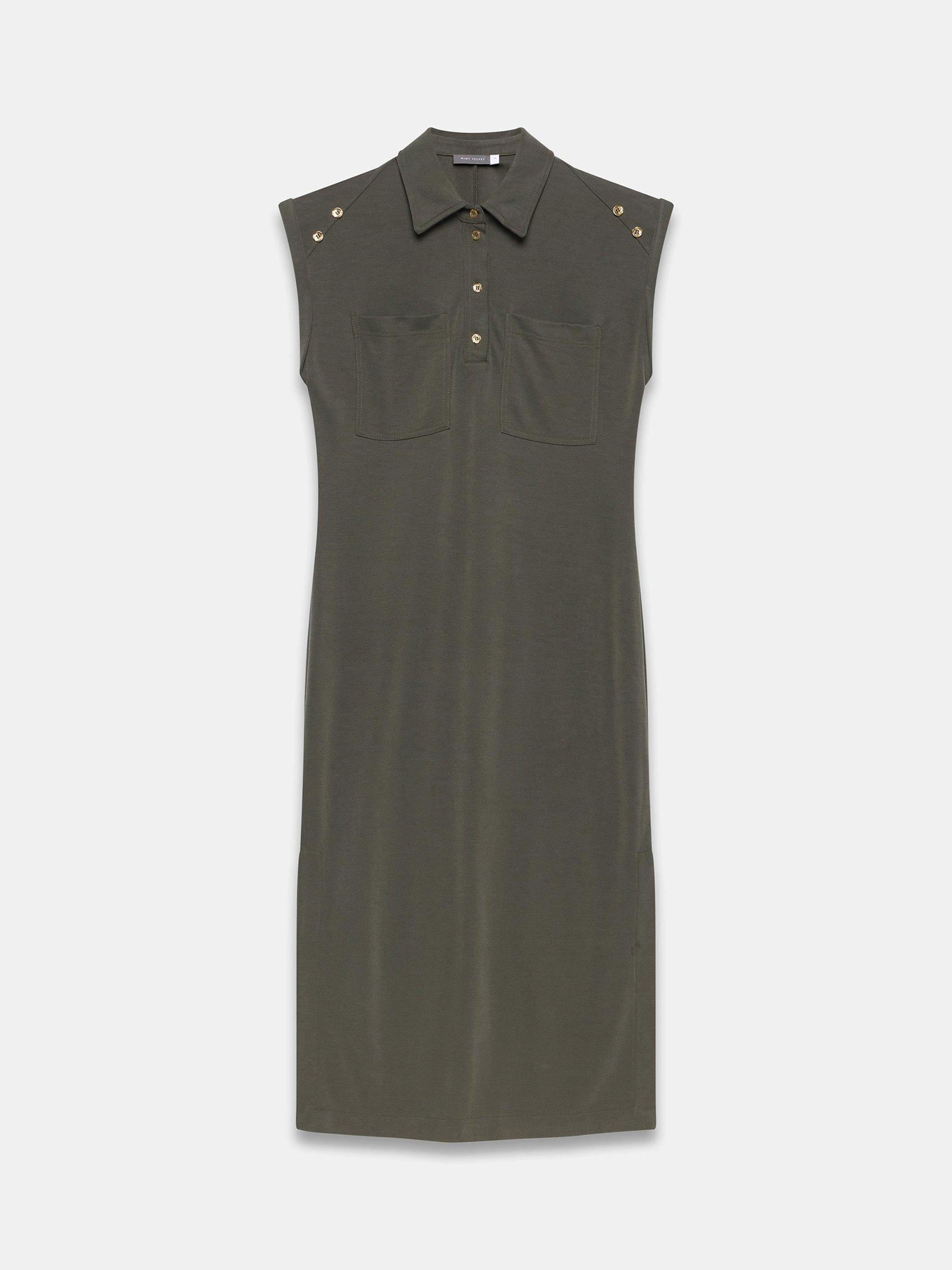 Product image 7 of 8, which shows Mint Velvet Cap Sleeved Utility Midi Dress, Khaki, 6|8