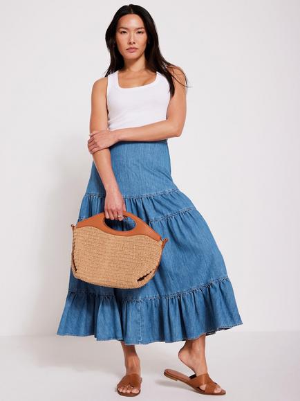 Mint Velvet Tiered Denim Midi Skirt, Blue - view 2, Blue