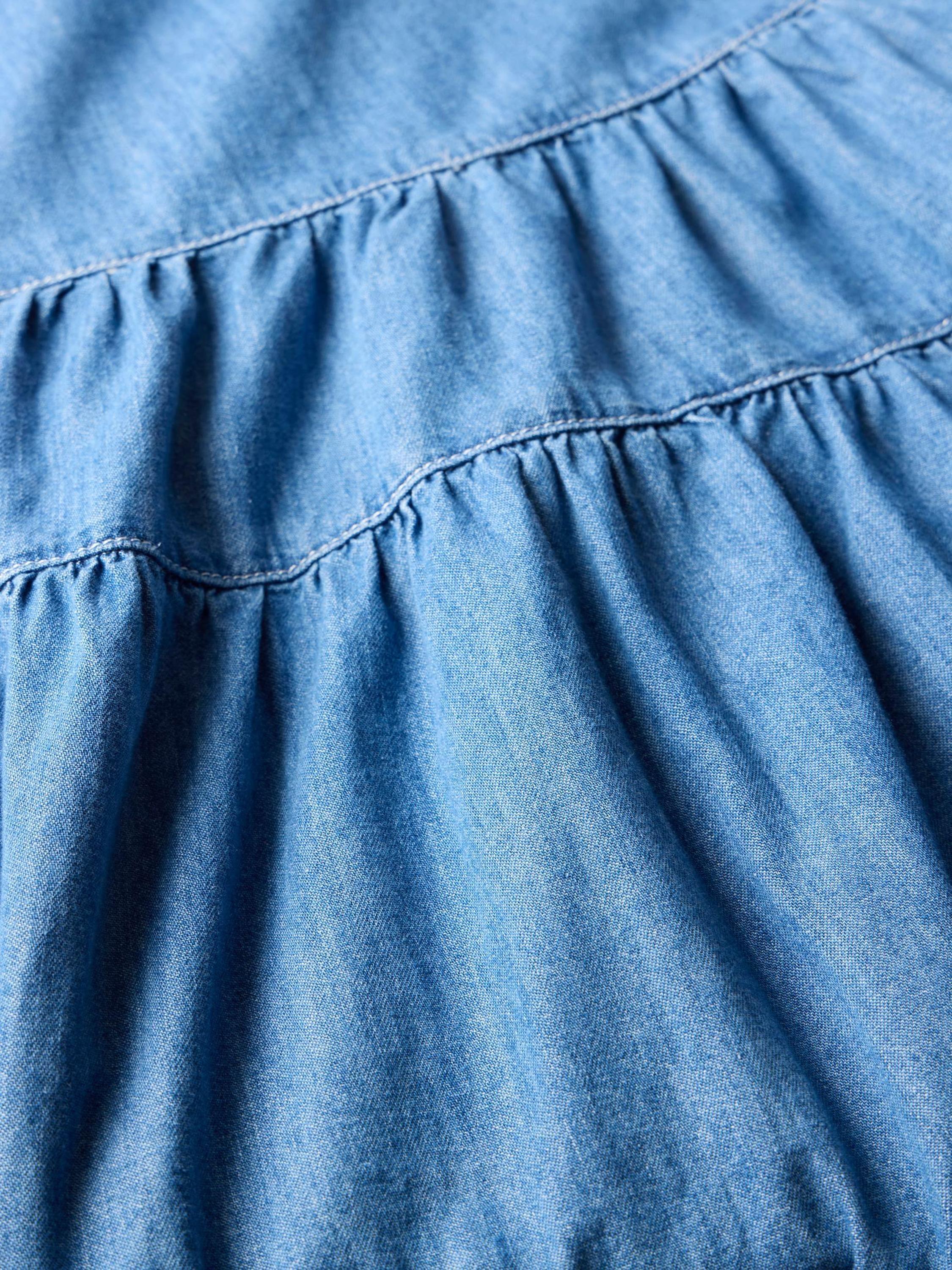 Product image 8 of 8, which shows Mint Velvet Tiered Denim Midi Skirt, Blue, XS