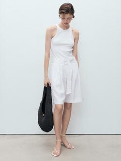 Mango Samari Pure Linen Bermuda Shorts, White - view 2, White