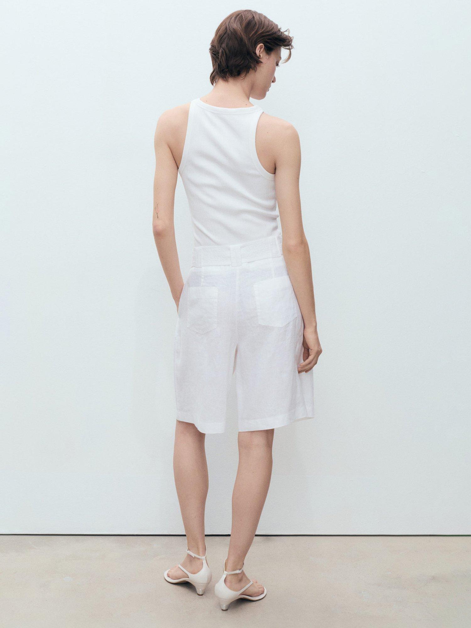 Product image 4 of 7, which shows Mango Samari Pure Linen Bermuda Shorts, White, 10