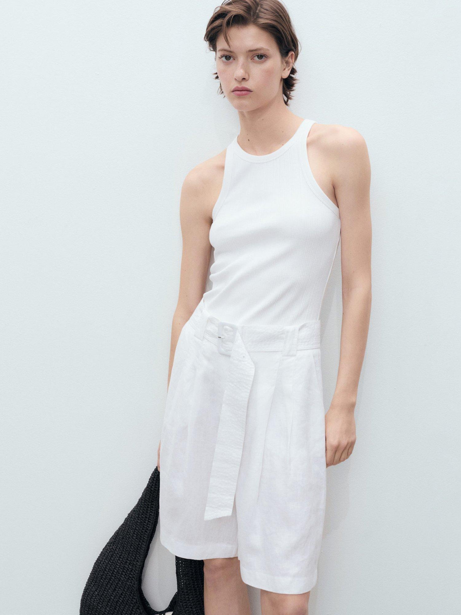 Product image 6 of 7, which shows Mango Samari Pure Linen Bermuda Shorts, White, 10