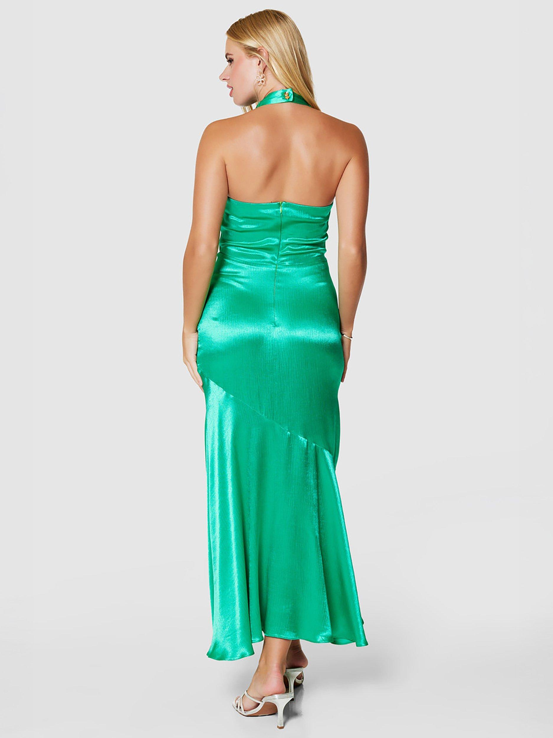 Product image 4 of 4, which shows Closet London Halterneck A-Line Midi Dress, Green, 16