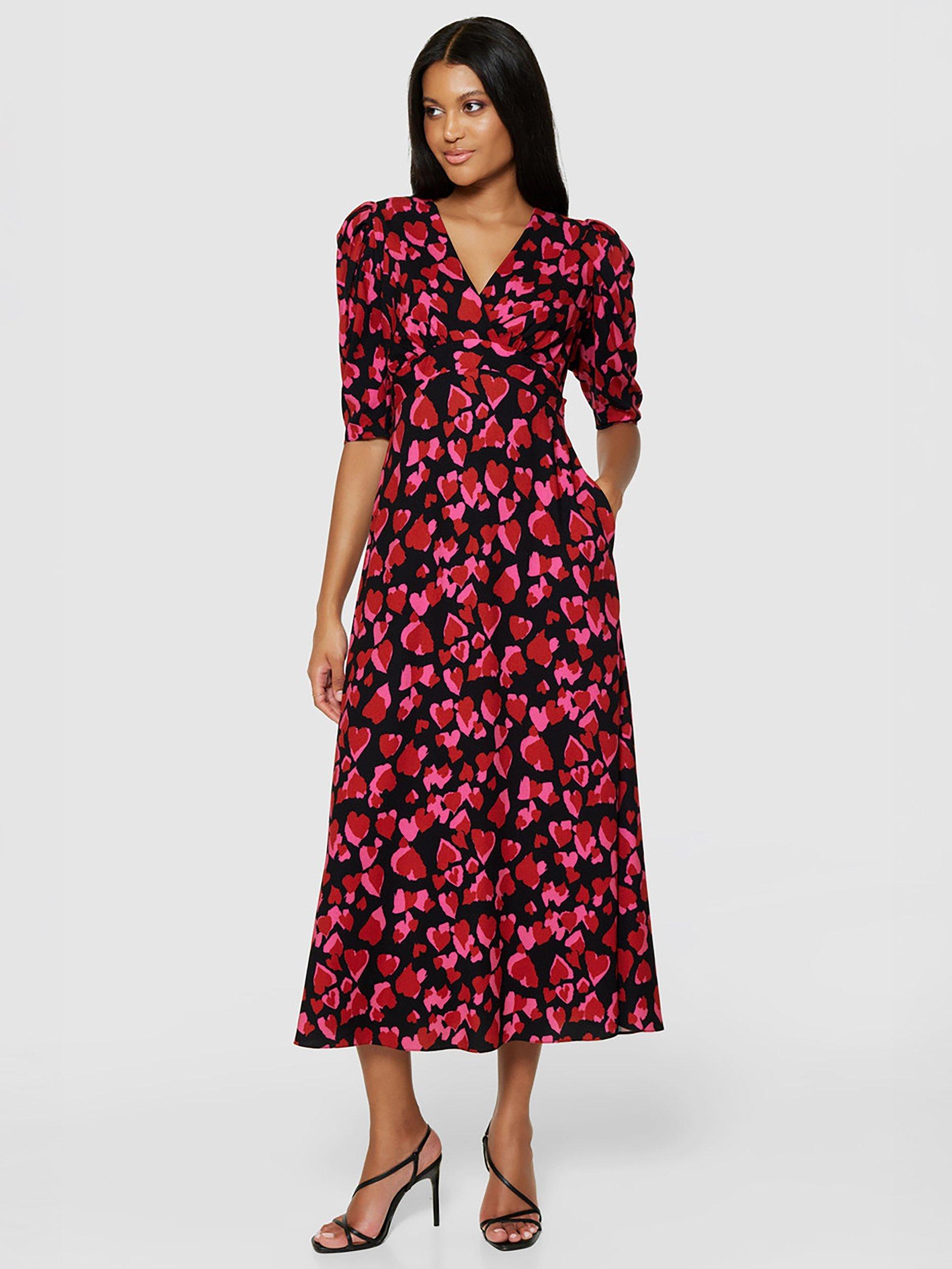Product image 1 of 4, which shows Closet London Empire Line Heart Print Midi Dress, Multi, 8