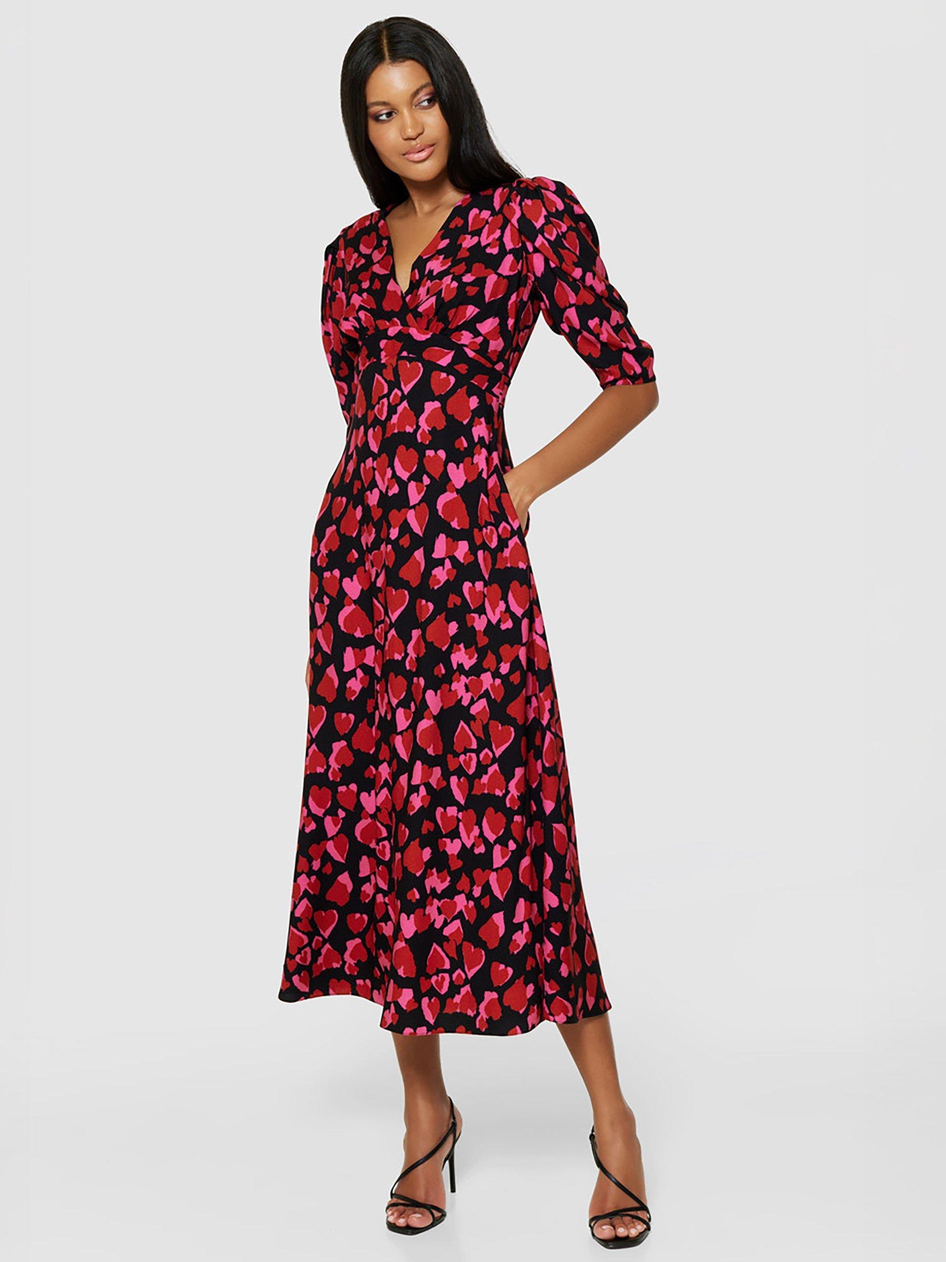 Product image 2 of 4, which shows Closet London Empire Line Heart Print Midi Dress, Multi, 8