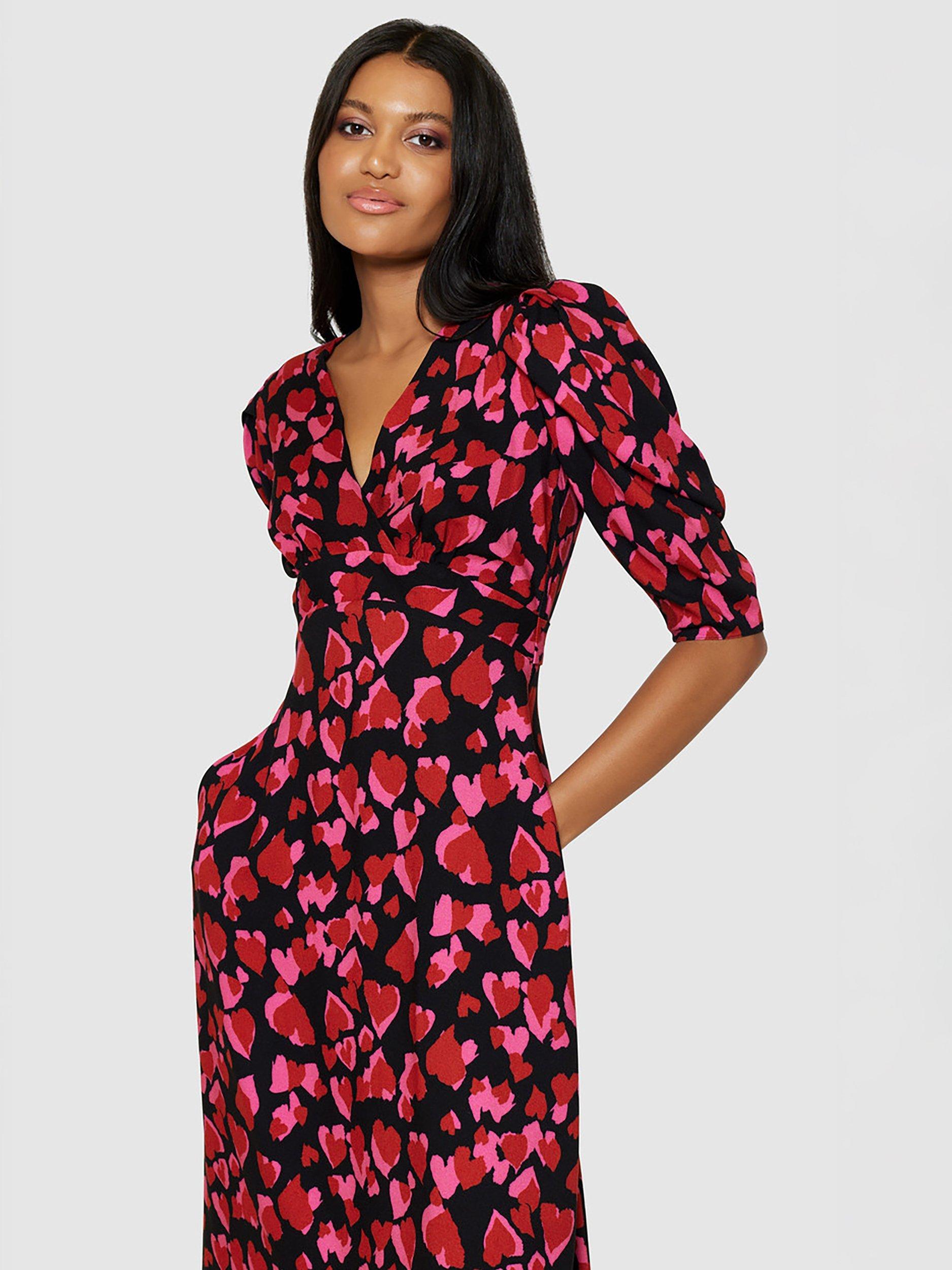 Product image 3 of 4, which shows Closet London Empire Line Heart Print Midi Dress, Multi, 8