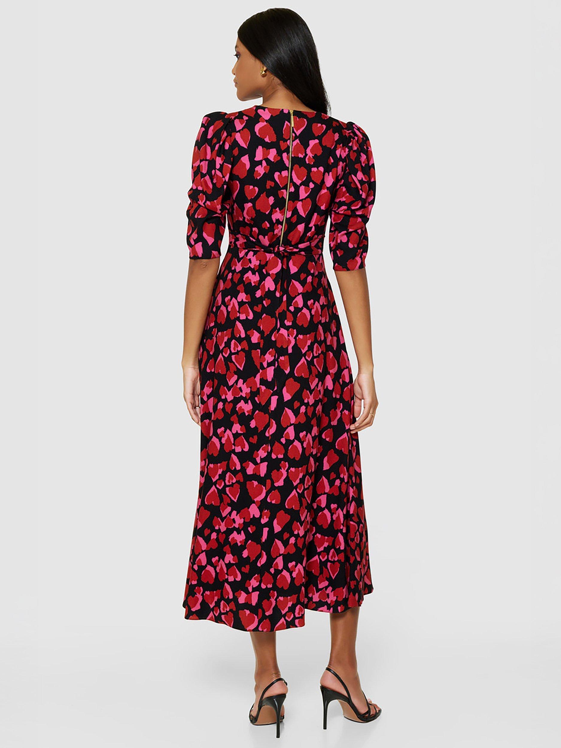 Product image 4 of 4, which shows Closet London Empire Line Heart Print Midi Dress, Multi, 8