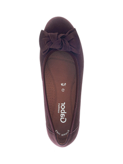 Gabor Sage Wide Fit Suede Ballerina Pumps, Bramble - view 2, Bramble