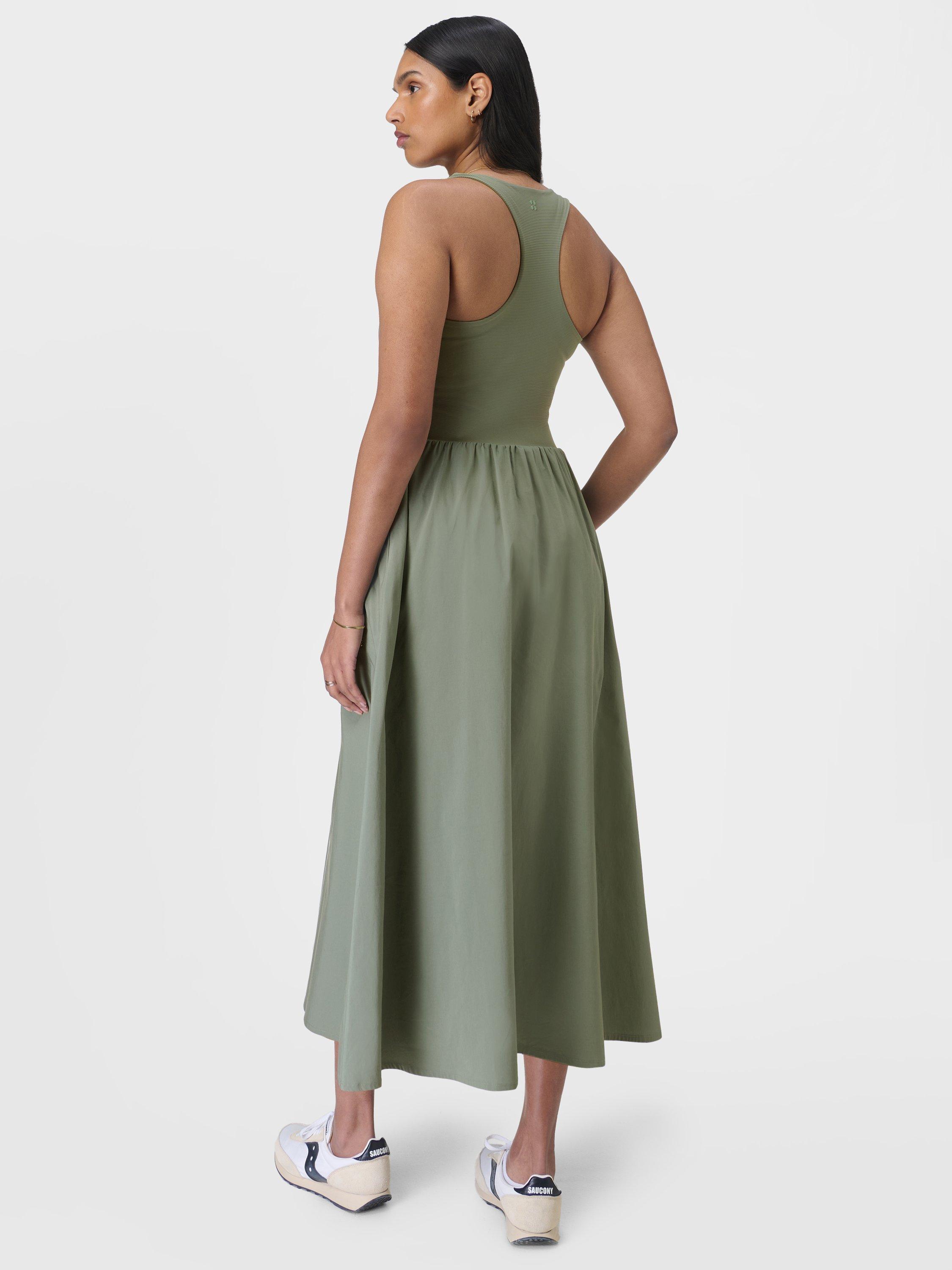 Product image 3 of 6, which shows Sweaty Betty Explorer Ribbed Racer Dress, Willow Green, XXS