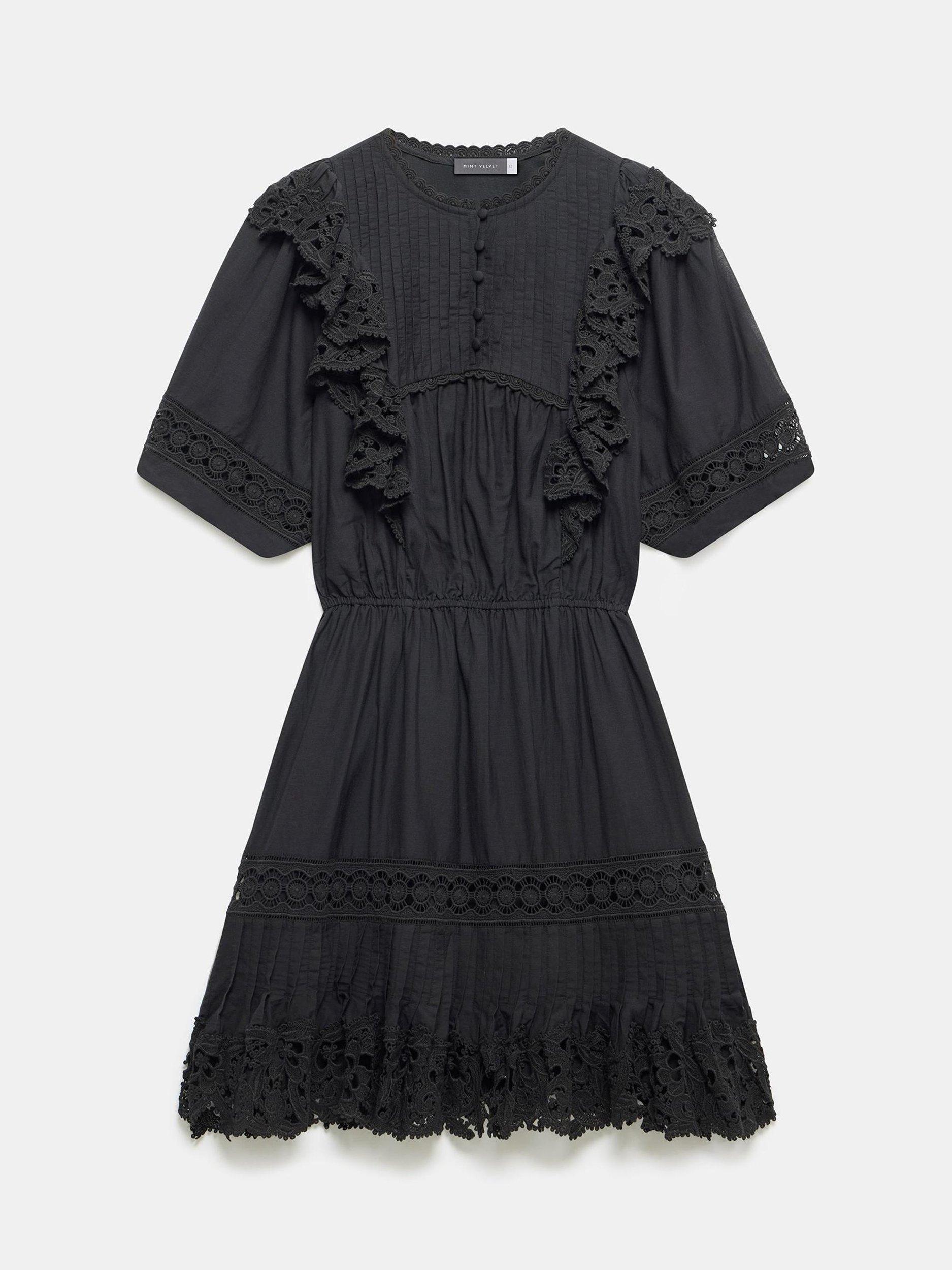 Product image 6 of 8, which shows Mint Velvet Cotton Blend Ruffle Mini Dress, Black, 14