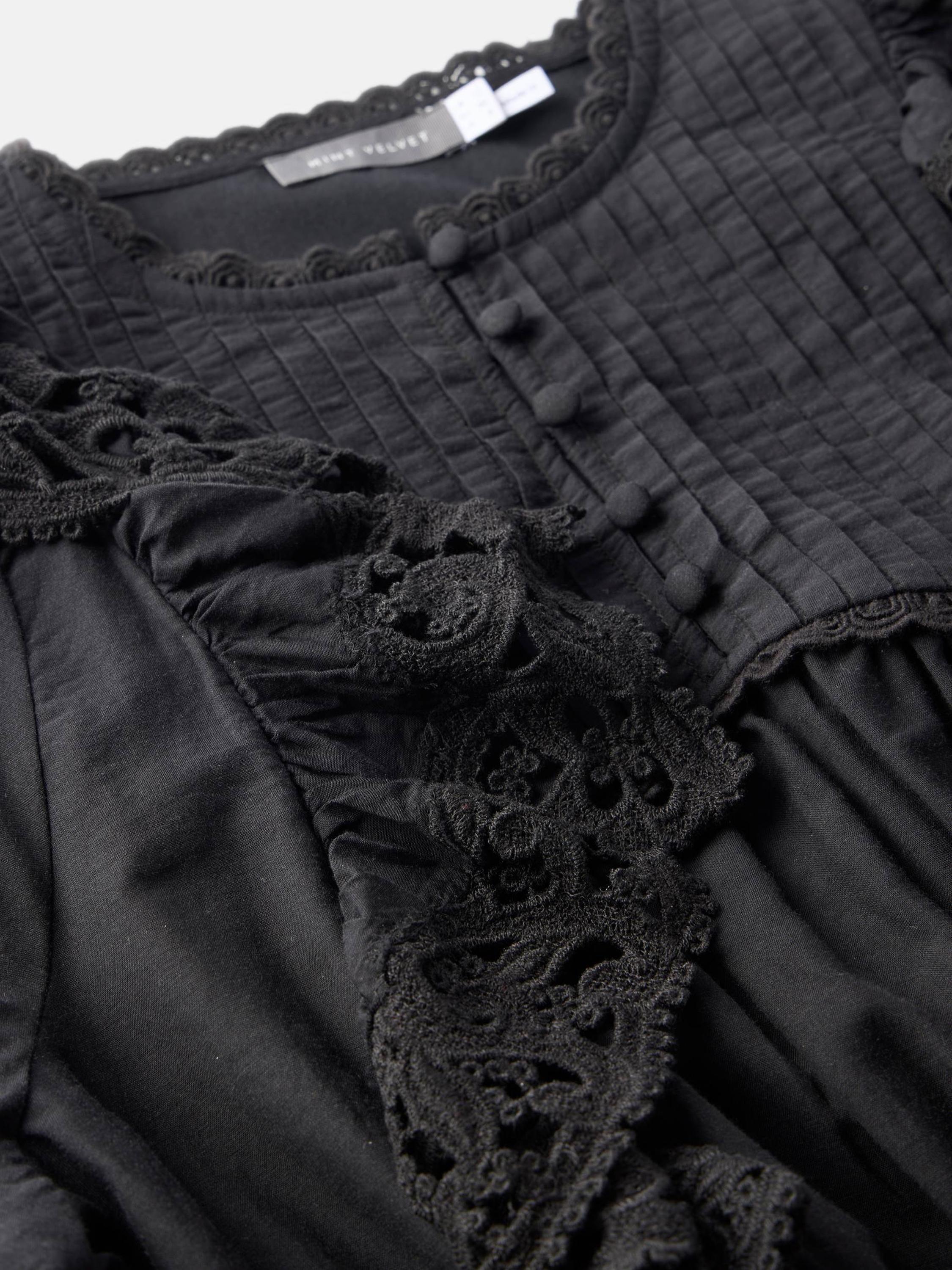 Product image 8 of 8, which shows Mint Velvet Cotton Blend Ruffle Mini Dress, Black, 14