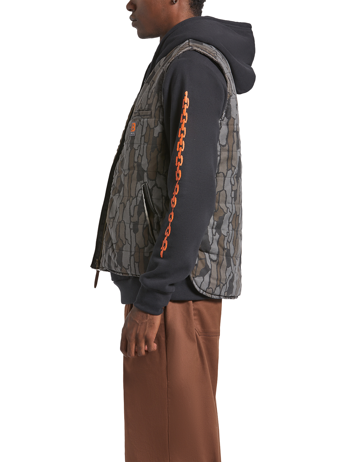 Product image 3 of 7, which shows Brixton Builders Abraham Reversible Gilet, Bark Camo, S