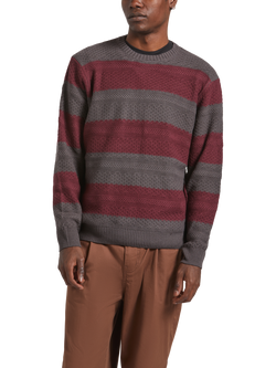 Brixton Midnight Textured Stripe Crew Neck Jumper, Black Port Stripe, Black Port Stripe