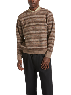 Brixton Midnight Textured Crew Neck Jumper, Multi Neutral Stripe, Multi Neutral Stripe