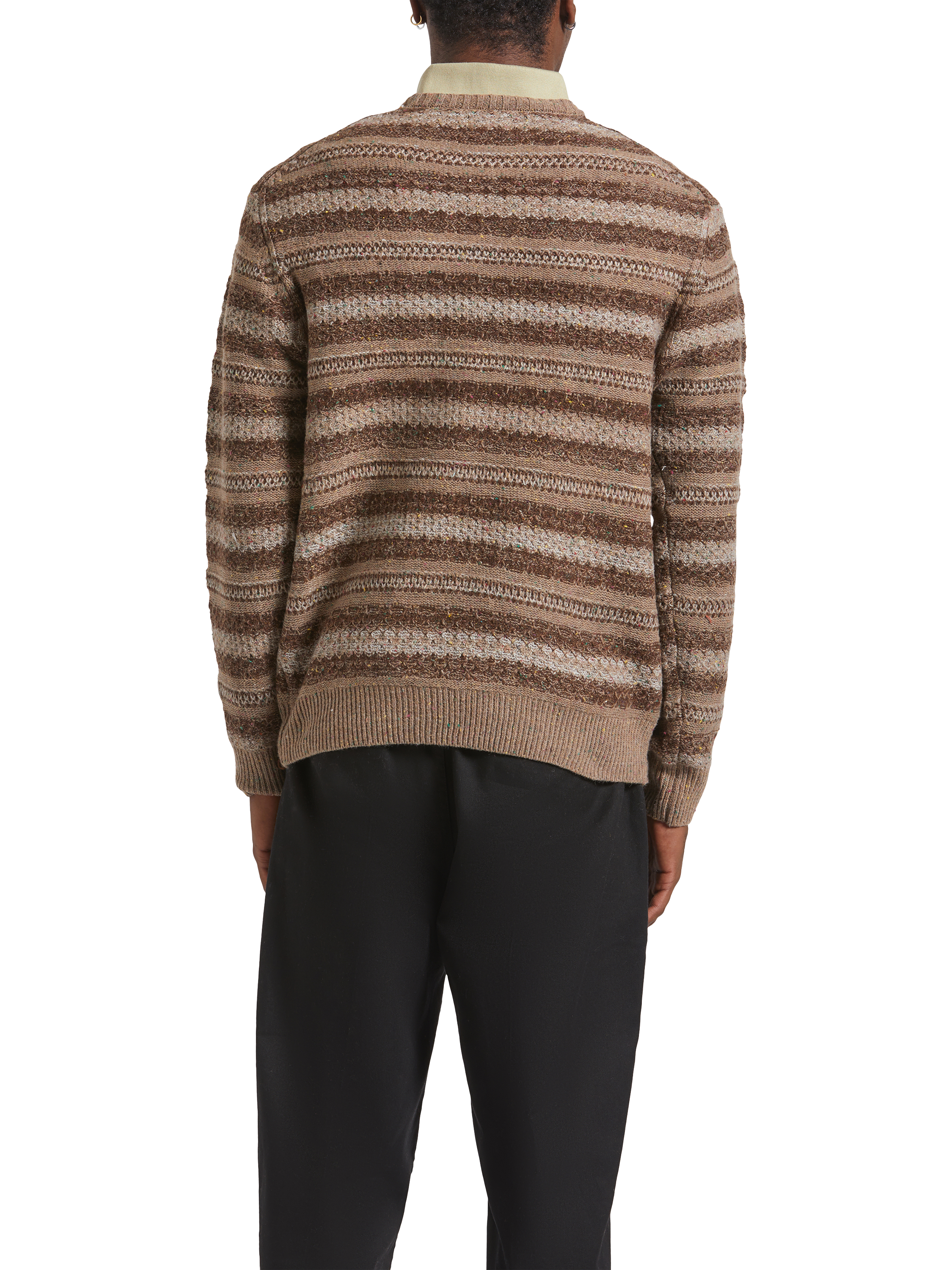 Product image 2 of 6, which shows Brixton Midnight Textured Crew Neck Jumper, Multi Neutral Stripe, M