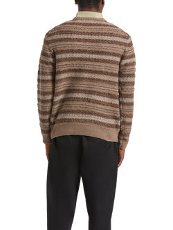 Brixton Midnight Textured Crew Neck Jumper, Multi Neutral Stripe - view 2, Multi Neutral Stripe