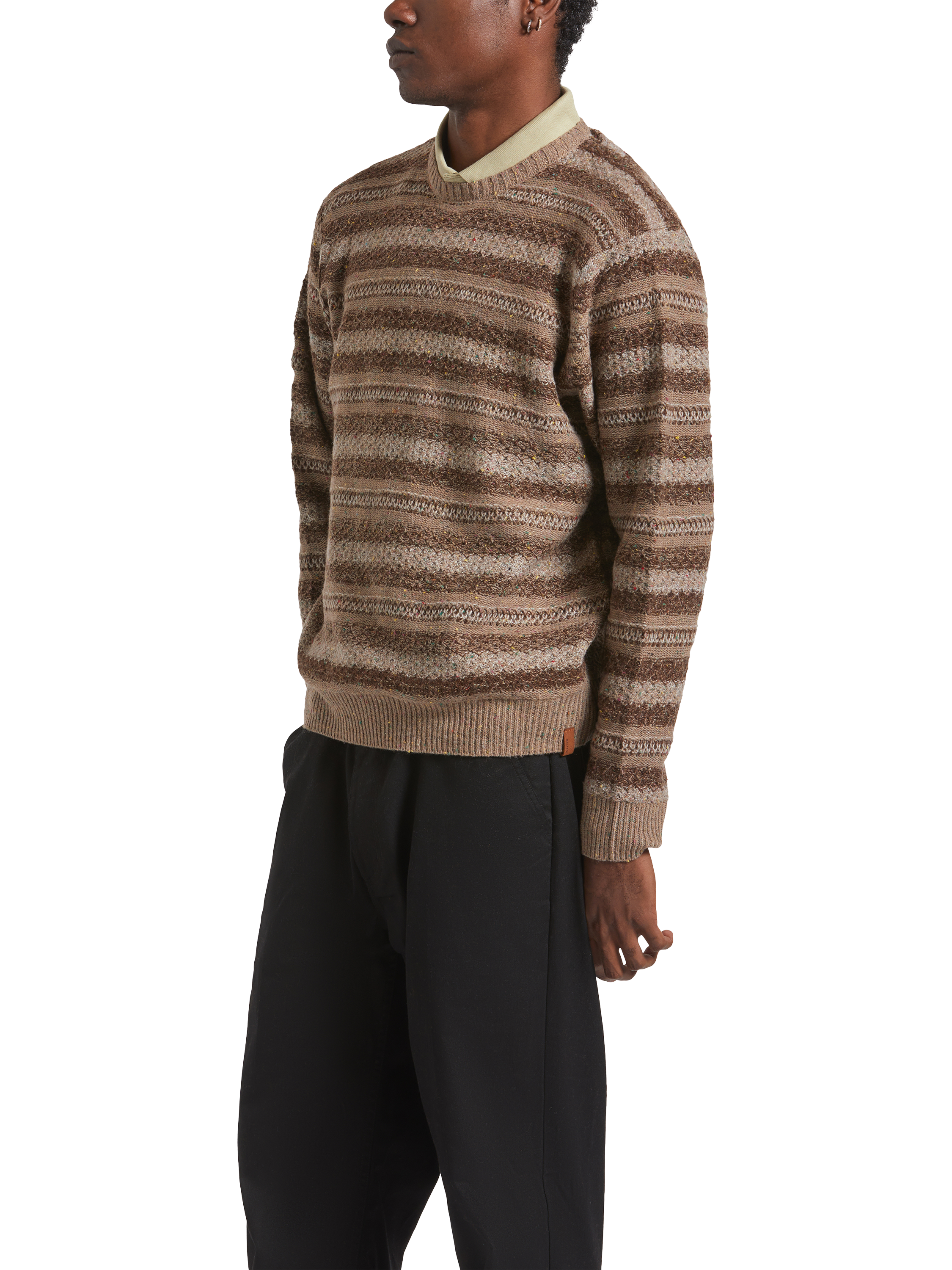 Product image 3 of 6, which shows Brixton Midnight Textured Crew Neck Jumper, Multi Neutral Stripe, M