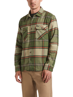 Brixton Bowery Cotton Blend Regular Fit Check Flannel Shirt, Wild Green, Wild Green