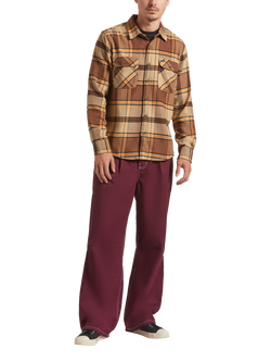 Brixton Bowery Cotton Blend Regular Fit Check Flannel Shirt, Sand, Sand