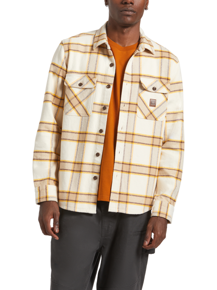 Brixton Bowery Cotton Blend Regular Fit Check Flannel Shirt, Whitecap, Whitecap