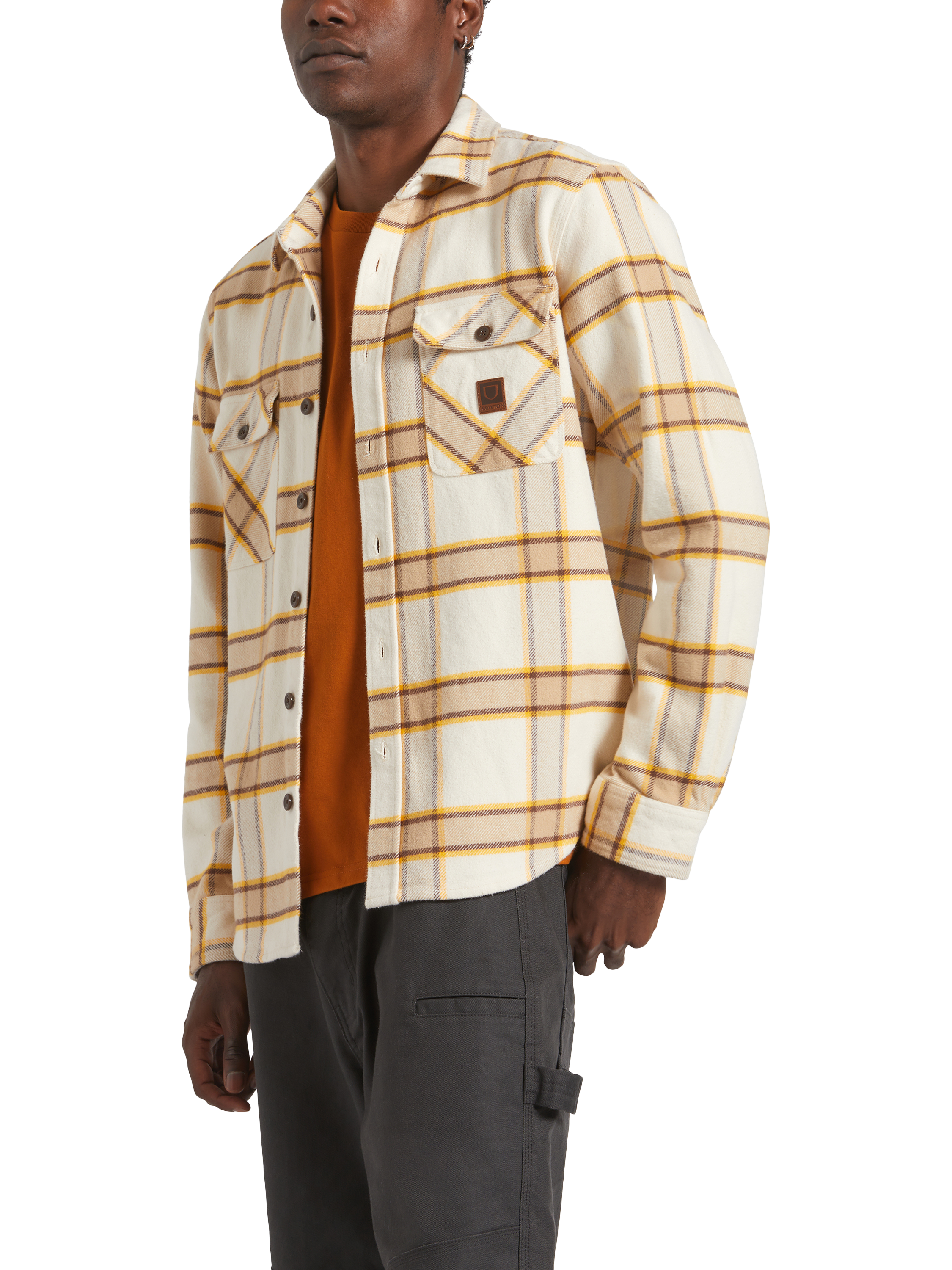 Product image 3 of 7, which shows Brixton Bowery Cotton Blend Regular Fit Check Flannel Shirt, Whitecap, M