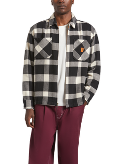 Brixton Union Cotton Blend Regular Fit Zip-Through Flannel Shirt, Off White Black, Off White Black