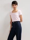Phase Eight Bella Cotton Square Neck T-Shirt, Pale Pink