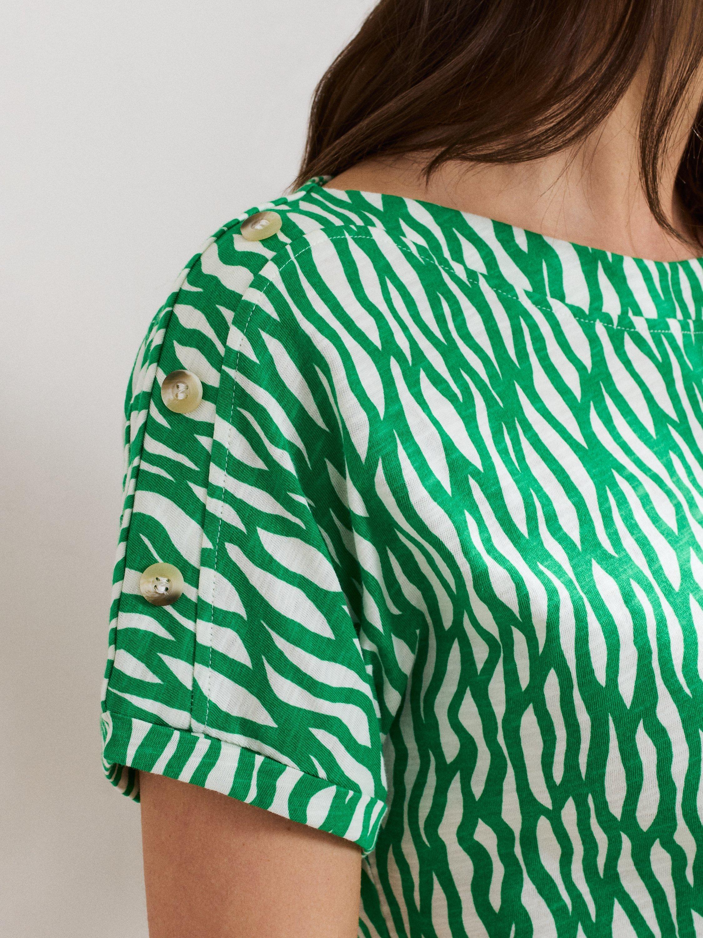 Product image 7 of 8, which shows Phase Eight Suzie Cotton Short Sleeve Top, Green/Multi, 8