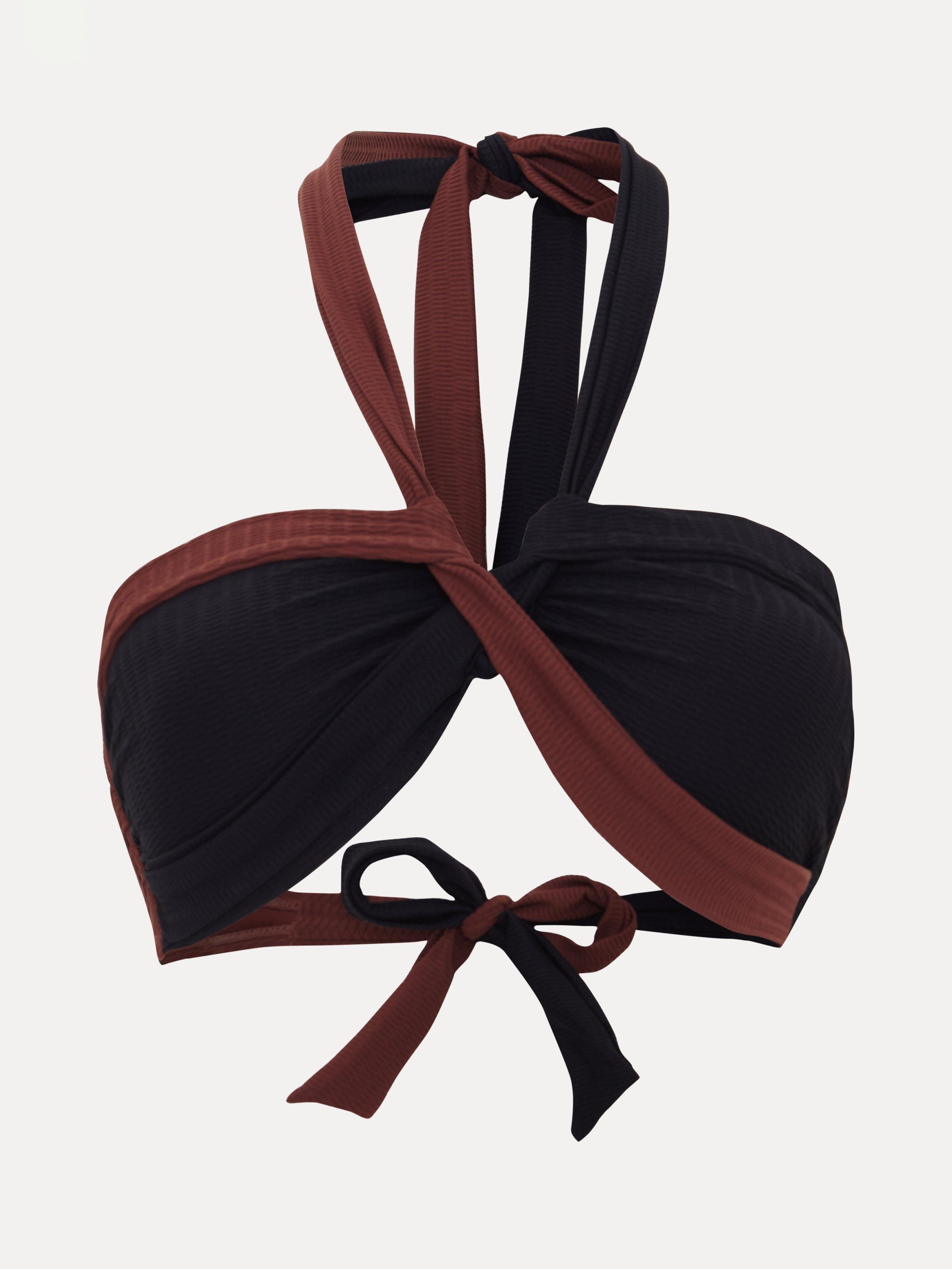 Product image 5 of 6, which shows Phase Eight Colour Block Halterneck Bikini Top, Black, 8