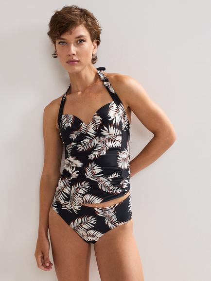 Phase Eight Halterneck Palm Print Tankini Top, Black, Black