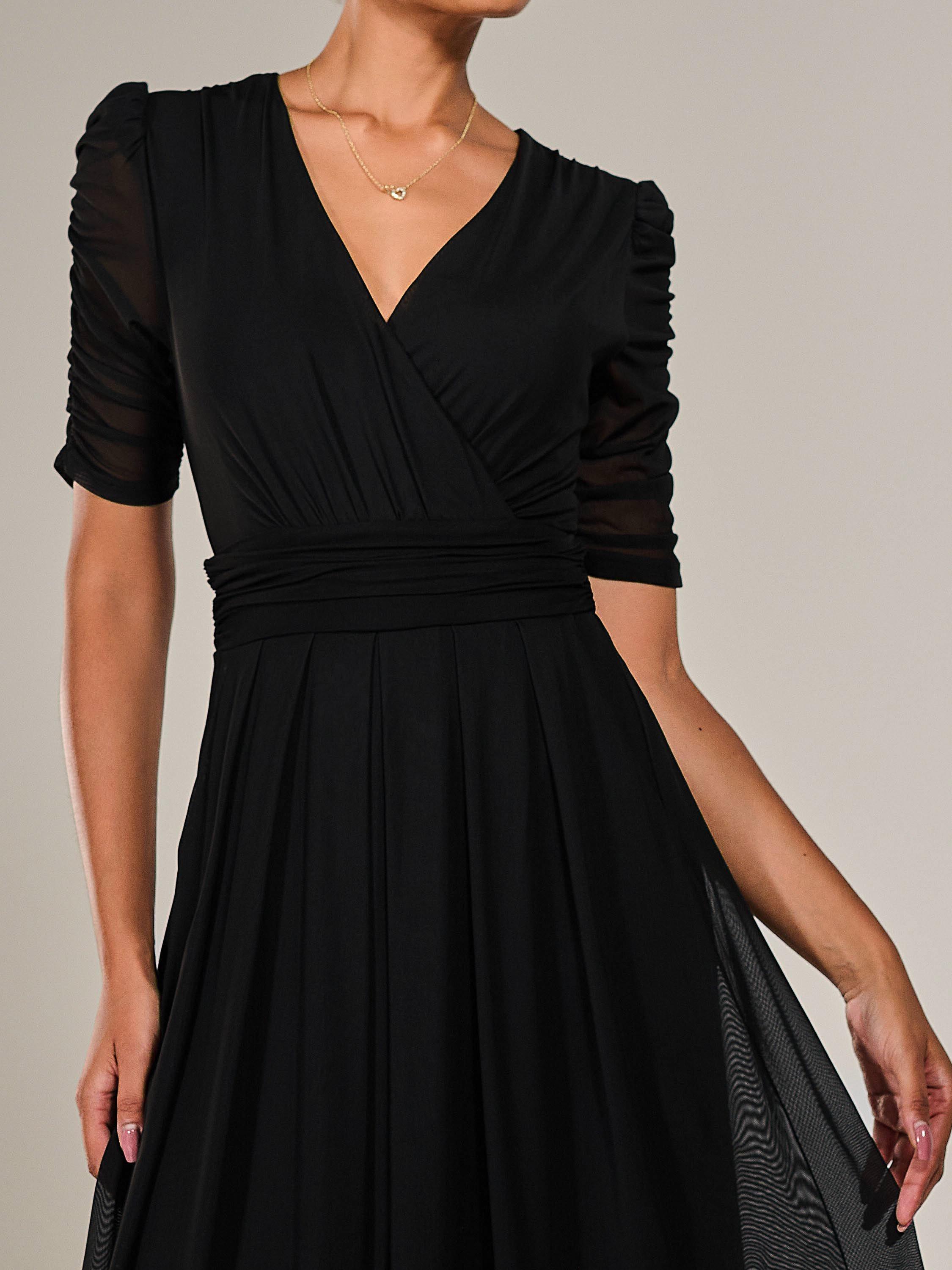 Product image 4 of 6, which shows Jolie Moi V-Neck Ruched Sleeved Midi Dress, Black, 8
