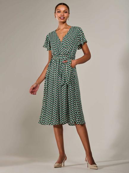 Jolie Moi Short Sleeved Geometric Print Midi Dress, Multi, Multi