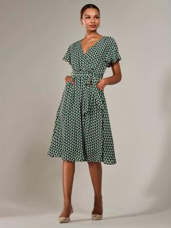 Jolie Moi Short Sleeved Geometric Print Midi Dress, Multi - view 2, Multi