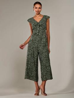 Jolie Moi Tie Front V-Neck Leopard Print Jumpsuit, Multi, Multi
