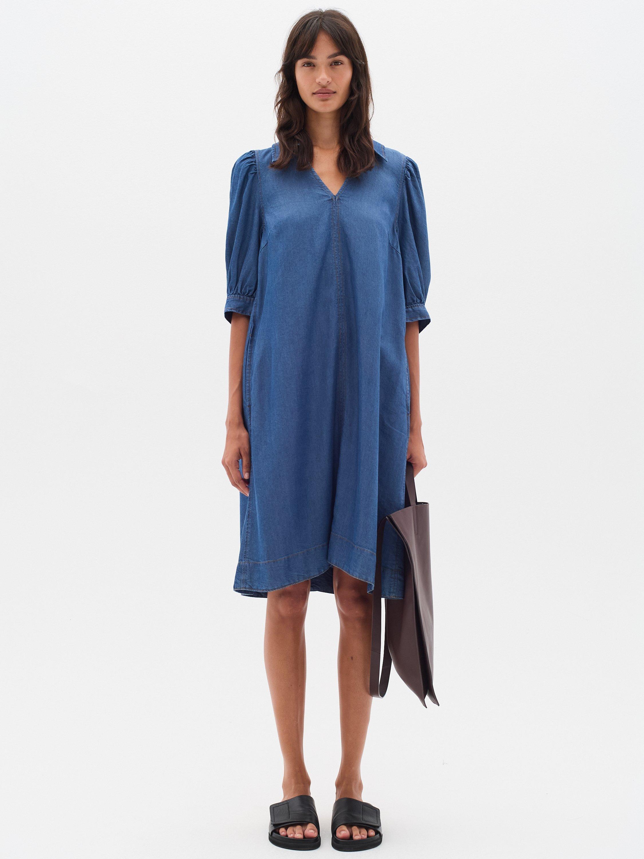 Product image 1 of 6, which shows InWear Rachel Short Sleeve Denim Dress, Medium Blue, 14