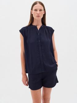 InWear Fallon Cap Sleeve Button Through Top, Marine Blue, Marine Blue