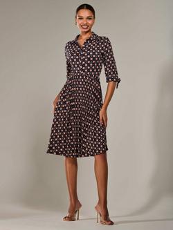 Jolie Moi Button Up Abstract Floral Print Shirt Dress, Navy, Navy