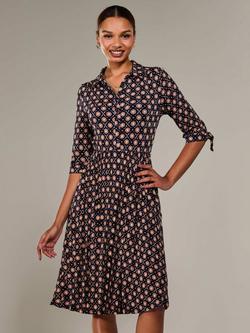 Jolie Moi Button Up Abstract Floral Print Shirt Dress, Navy - view 2, Navy