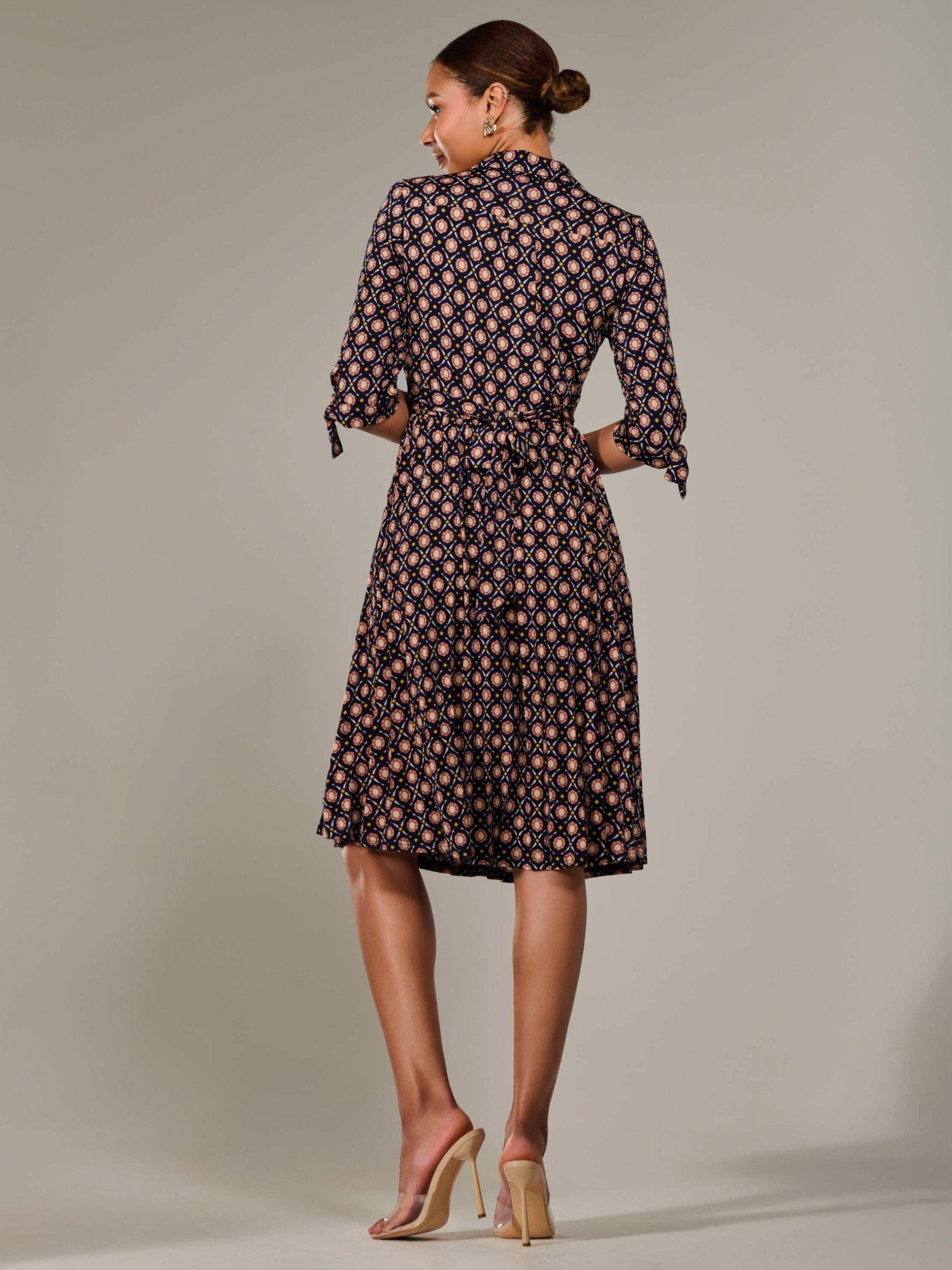 Product image 3 of 7, which shows Jolie Moi Button Up Abstract Print Shirt Dress, Navy, 8