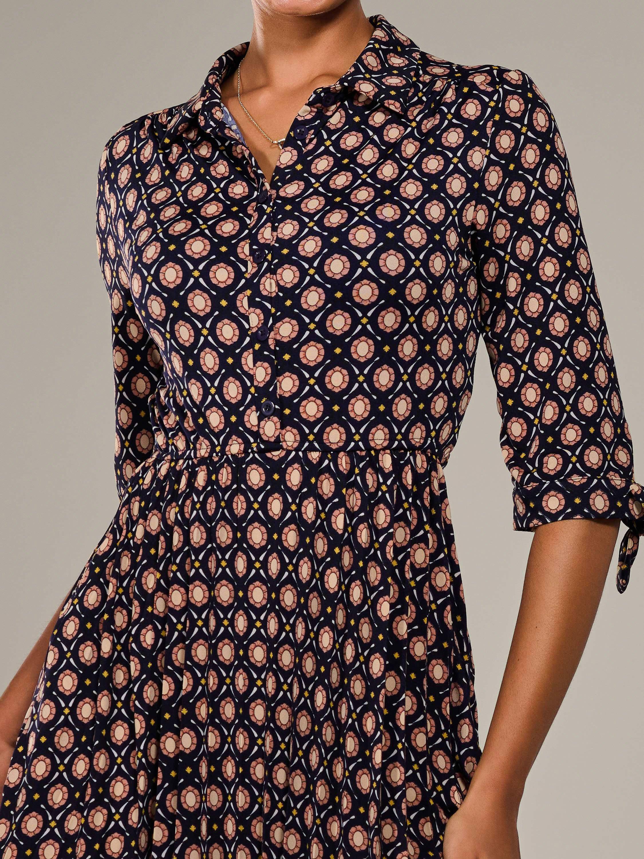 Product image 4 of 7, which shows Jolie Moi Button Up Abstract Print Shirt Dress, Navy, 8