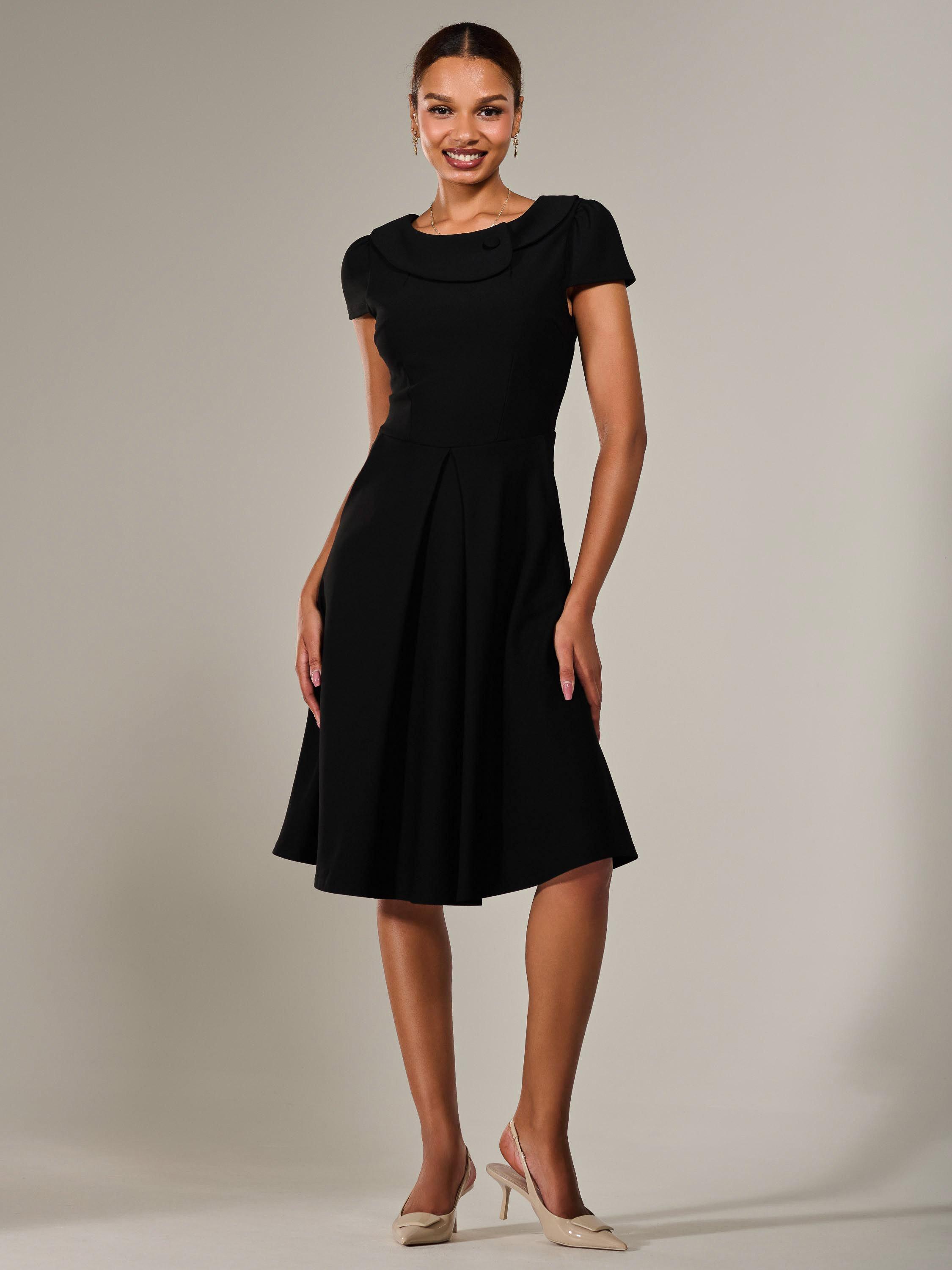 Product image 1 of 7, which shows Jolie Moi Vintage Inspired Roll Collar Midi Dress, Black, 8