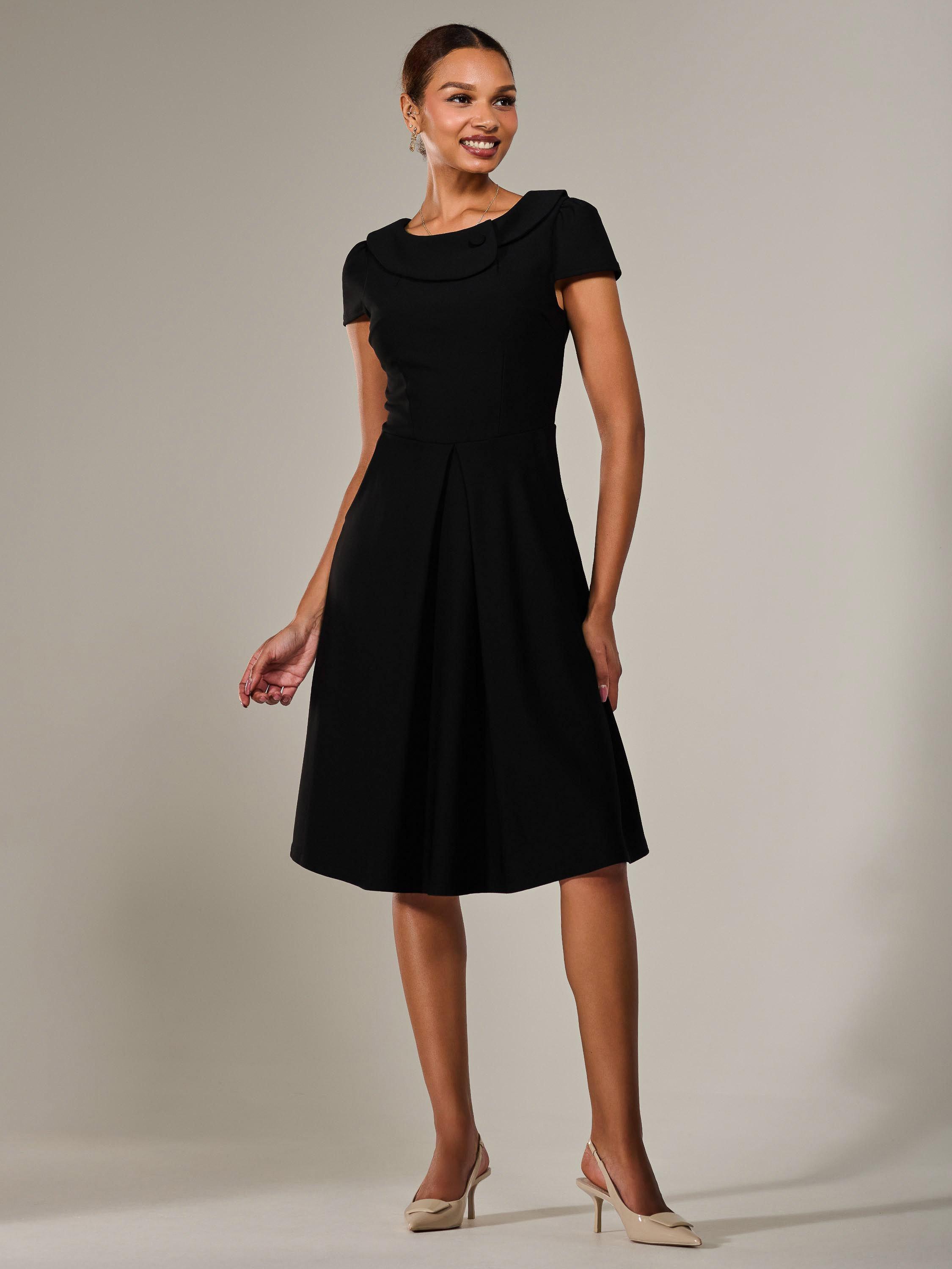 Product image 2 of 7, which shows Jolie Moi Vintage Inspired Roll Collar Midi Dress, Black, 8