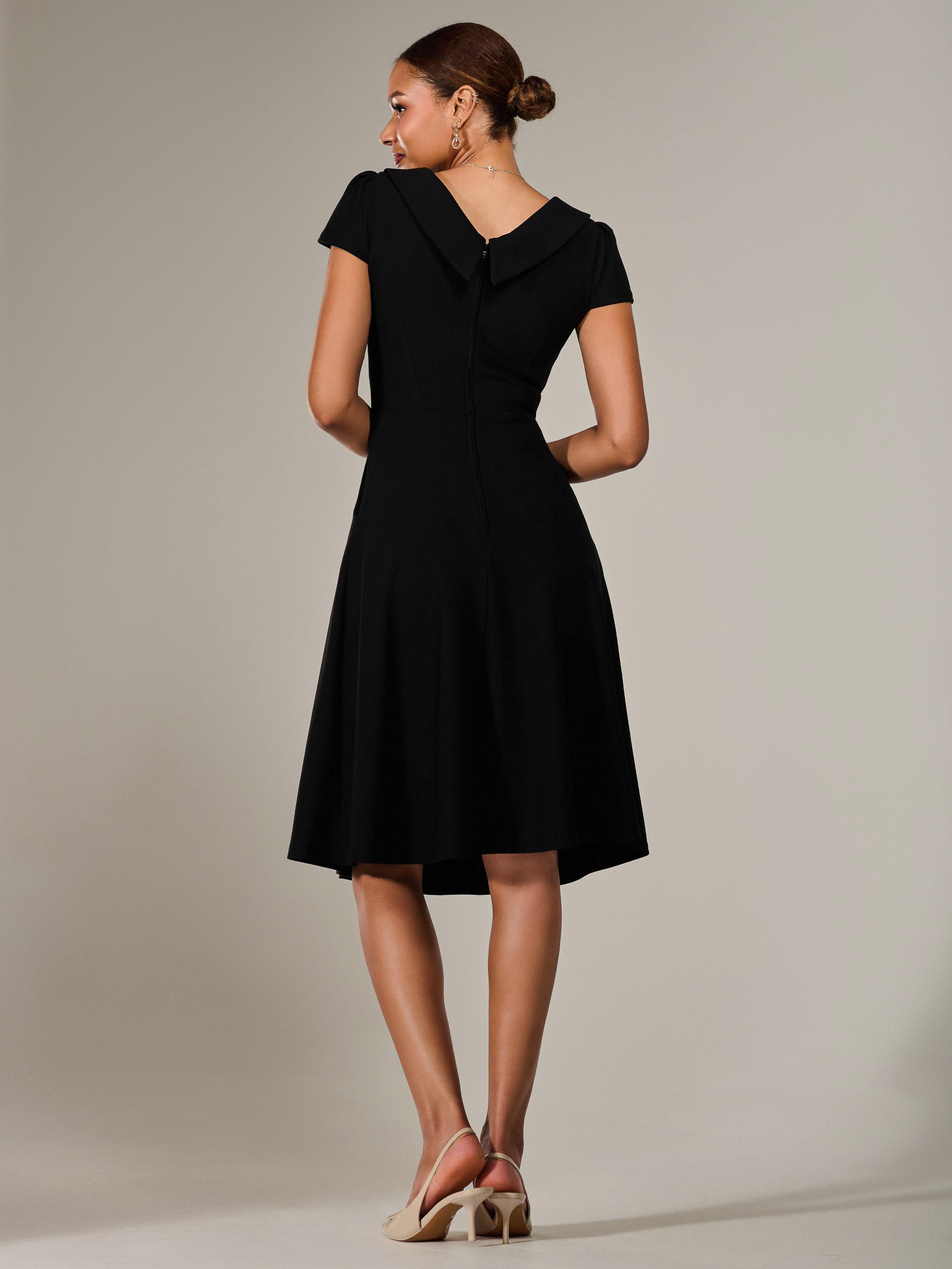 Product image 3 of 7, which shows Jolie Moi Vintage Inspired Roll Collar Midi Dress, Black, 8