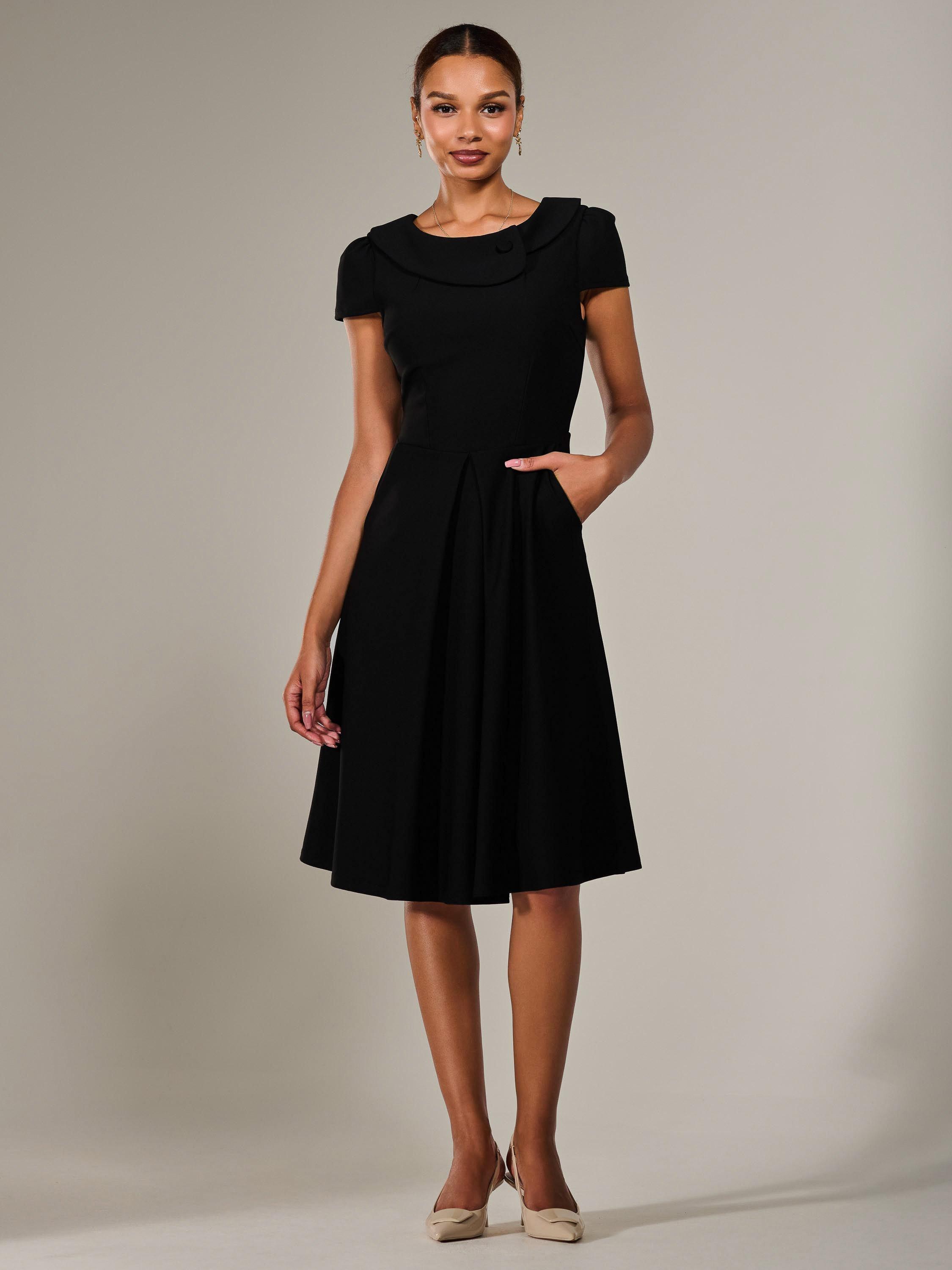Product image 5 of 7, which shows Jolie Moi Vintage Inspired Roll Collar Midi Dress, Black, 8