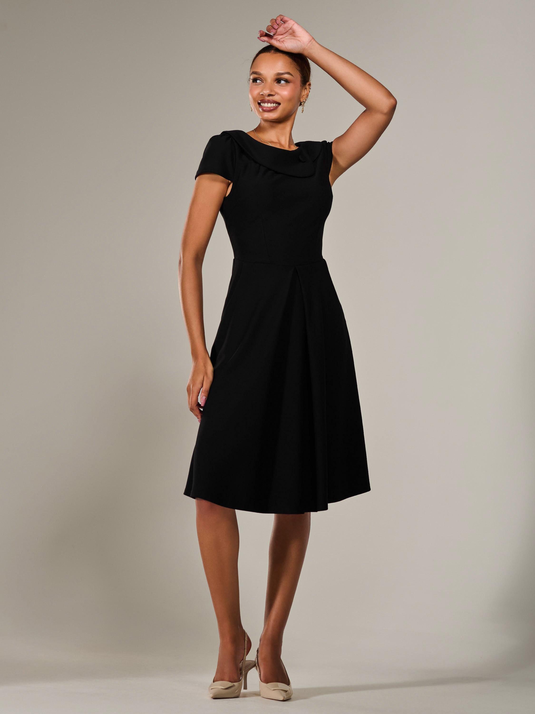Product image 7 of 7, which shows Jolie Moi Vintage Inspired Roll Collar Midi Dress, Black, 8