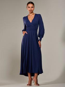 Jolie Moi Balloon Sleeve Super Soft Mixed Blend Maxi Dress, Navy